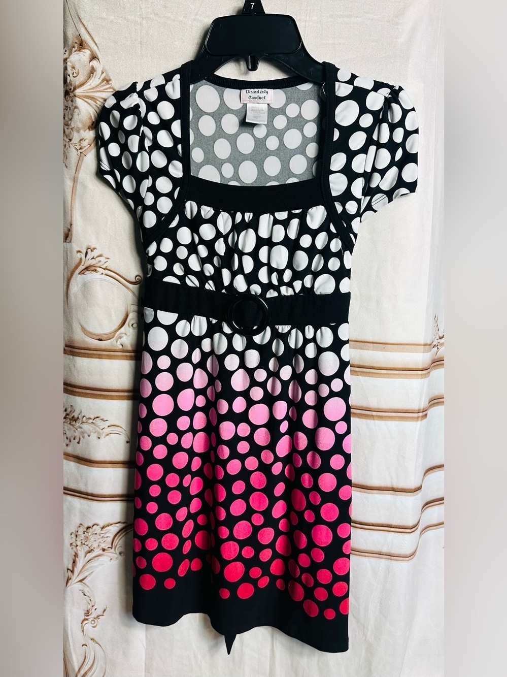 Echo Black White and Pink Polka Dot Girls Casual Dress - Picture 2 of 9